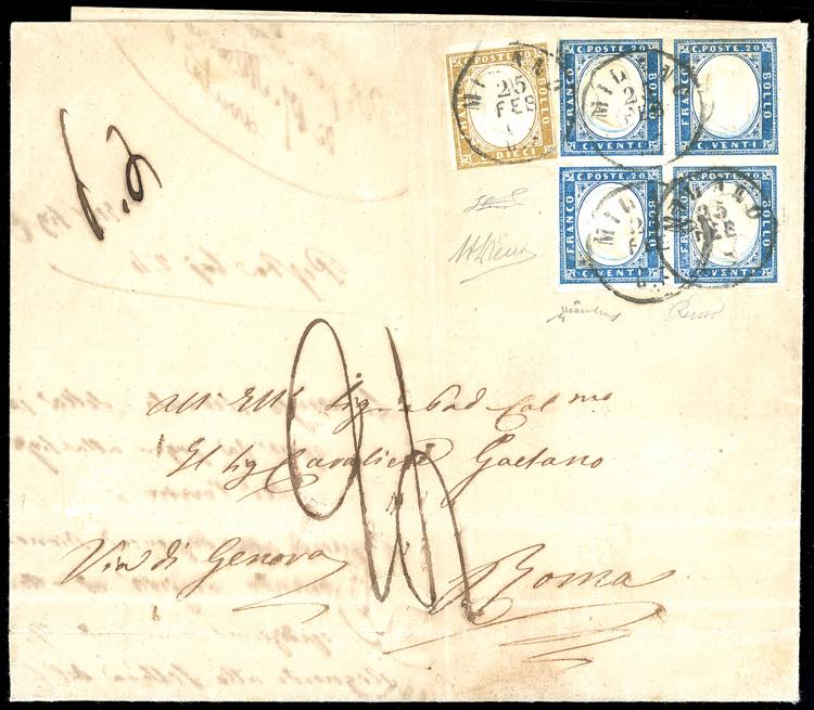 1862 - 20 cent. celeste, blocco di ... 