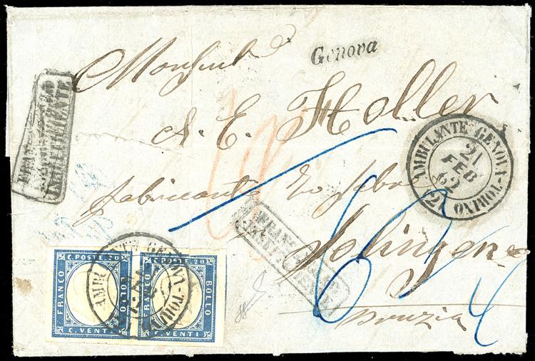 1862 - 20 cent. azzurro (15Dc), ... 