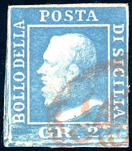 1859 - 2 grana azzurro, III tavola ... 