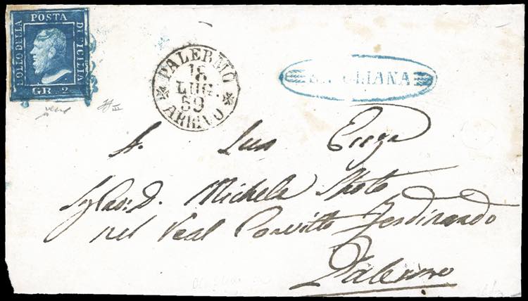 1859 - 2 grana azzurro, III tavola ... 