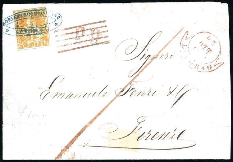 1855 - 1 soldo giallo oro su carta ... 