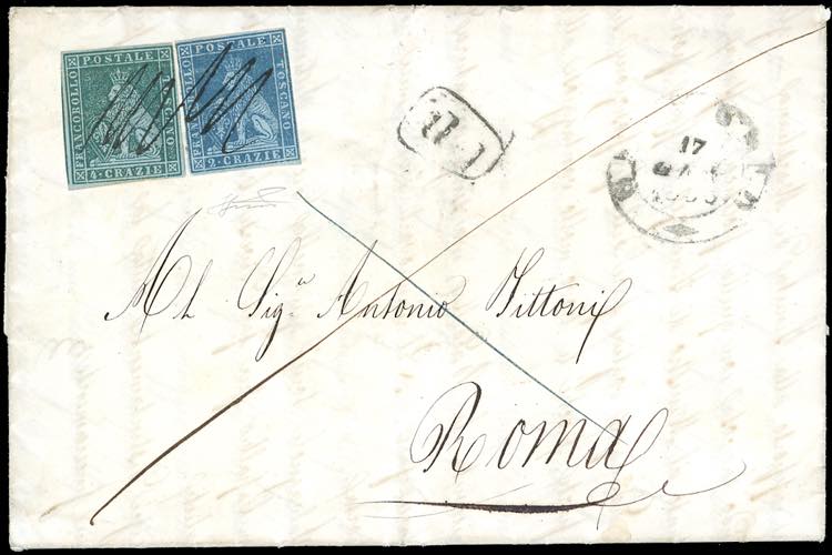 1853 - 2 crazie azzurro grigio su ... 