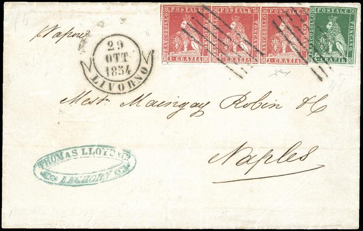 1854 - 1 crazia carminio chiaro su ... 