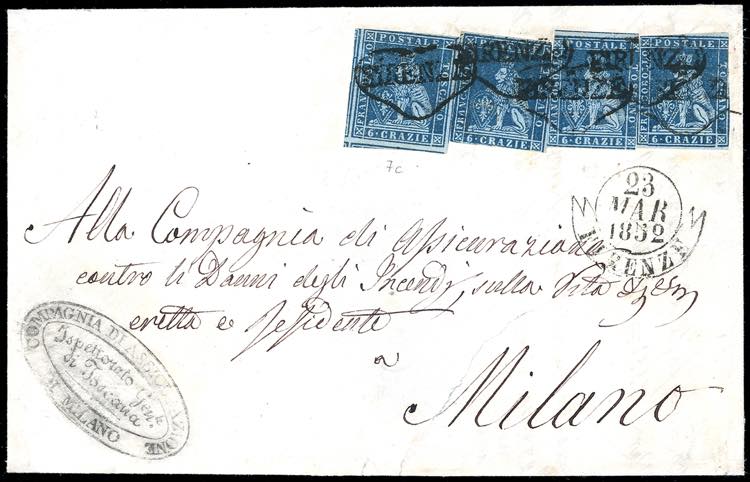 1852 - 6 crazie azzurro scuro su ... 