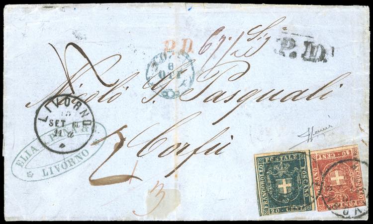 1860 - 20 cent. azzurro, linea di ... 