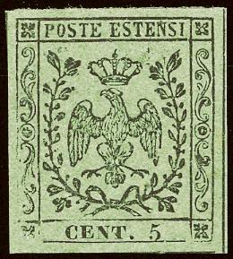 1852 - 5 cent. verde, senza punto ... 