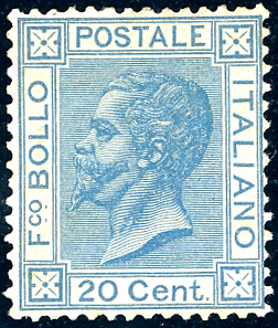 1867 - 20 cent. azzurro, tiratura ... 