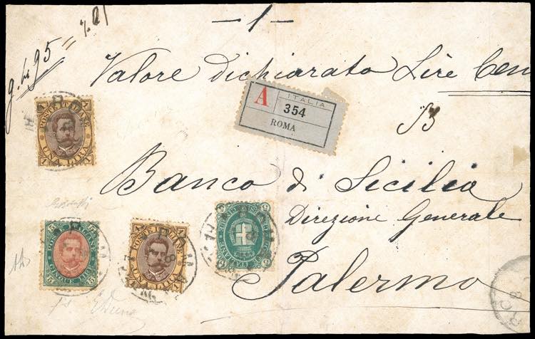 1889 - 5 lire verde e carminio, 5 ... 