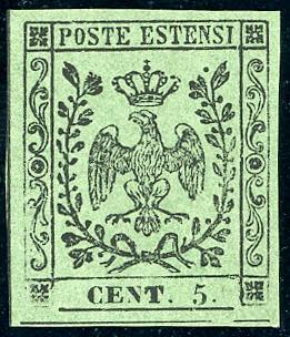 1855 - 5 cent. verde oliva, punto ... 