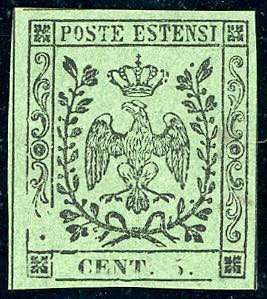 1855 - 5 cent. verde oliva, punto ... 