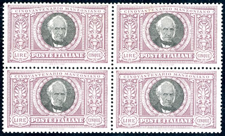 1923 - 5 lire Manzoni, blocco di ... 