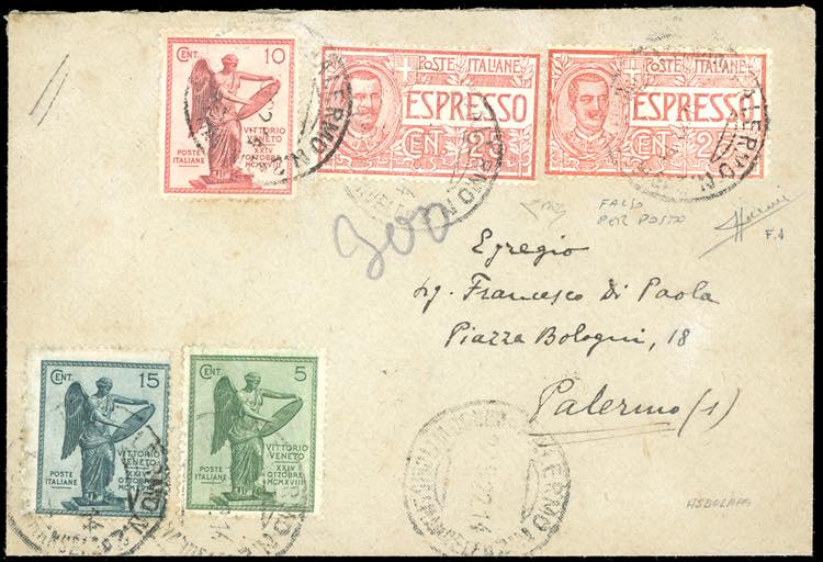 1922 - 25 cent., falso per posta ... 