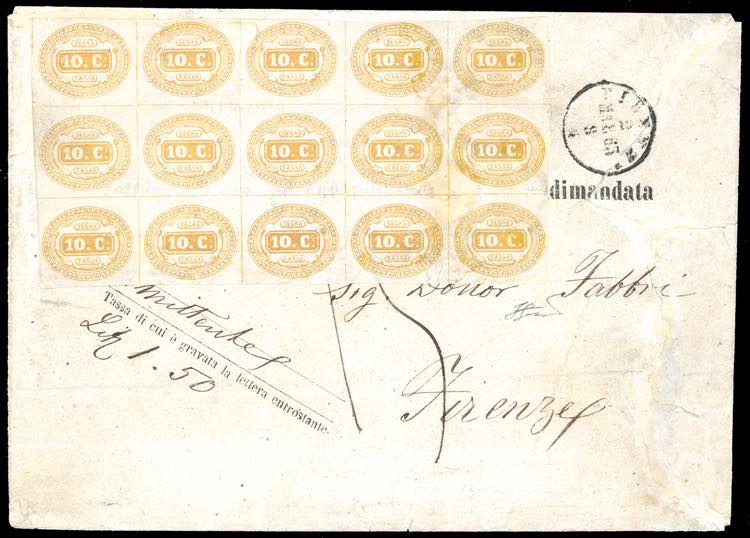 1863 - 10 cent. giallo (1), blocco ... 