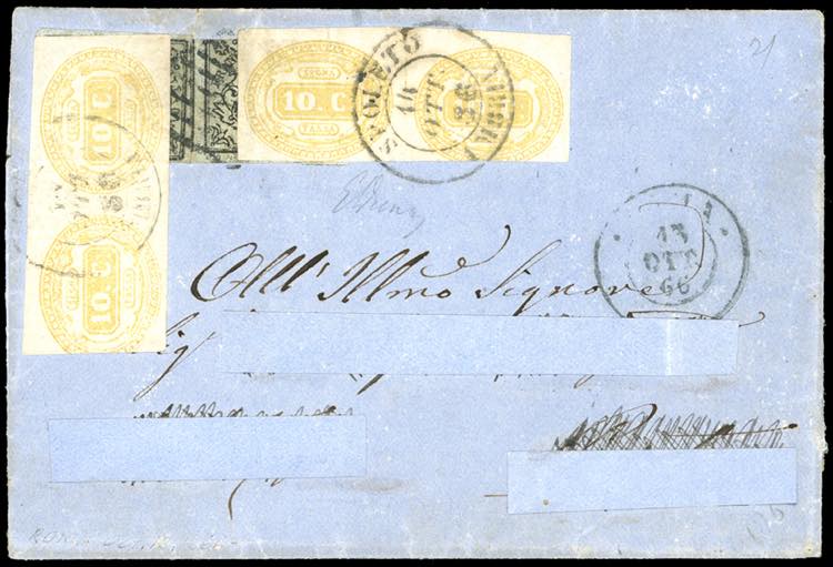 1866 - 10 cent. giallo (1), due ... 