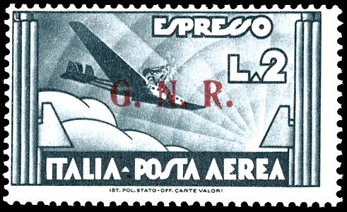 1943 - 2 lire ardesia, soprastampa ... 