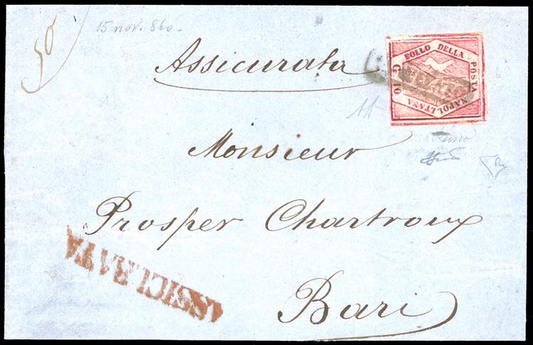 1860 - 10 grana carminio lillaceo, ... 