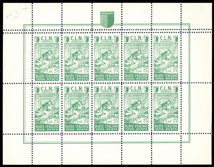 AOSTA MINIFOGLI 1944 - 25 cent., ... 