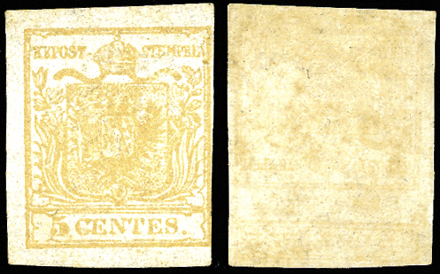 1851 - 5 cent. giallo ocra, stampa ... 