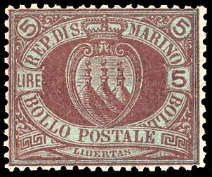 1894 - 5 lire carminio su verde ... 