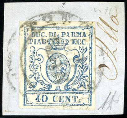 1857 - 40 cent. azzurro, cifre del ... 