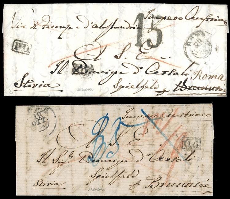 1861 - Due lettere non affrancate ... 