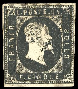 1851 - 5 cent. nero (1), usato, ... 