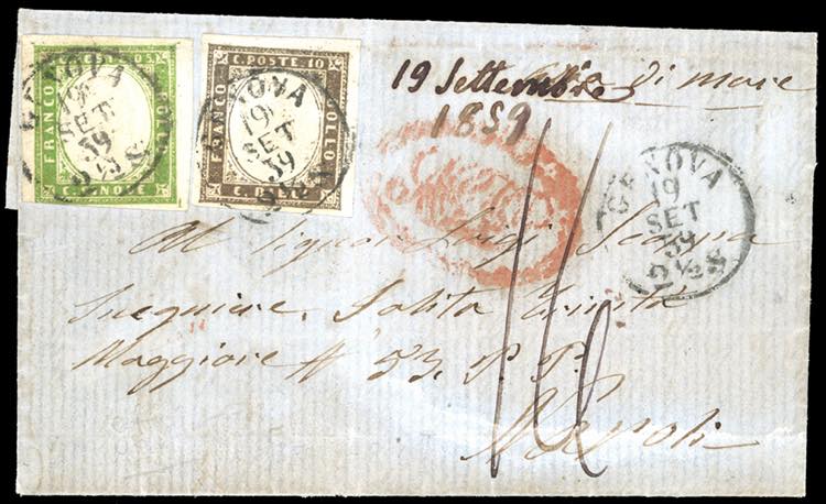 1859 - 5 cent. verde giallo, tre ... 