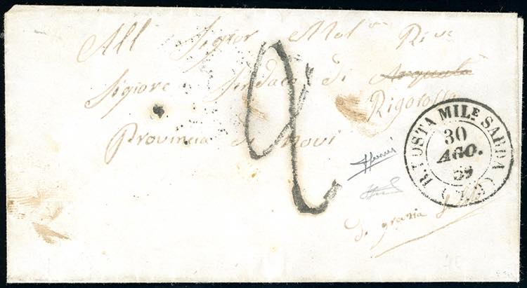 1859 - Lettera non affrancata ... 