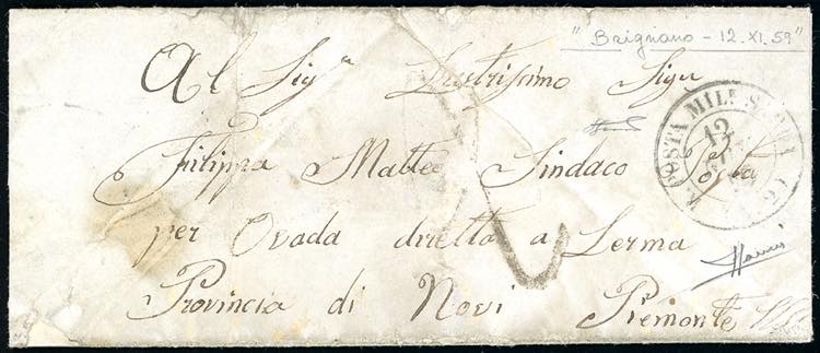 1859 - Lettera non affrancata ... 