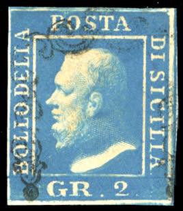 1859 - 2 grana azzurro oltremare, ... 