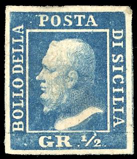 1858 - 1/2 grano azzurro, prova di ... 