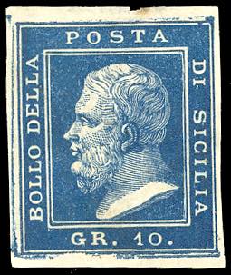 1858 - 10 grana azzurro scuro, ... 