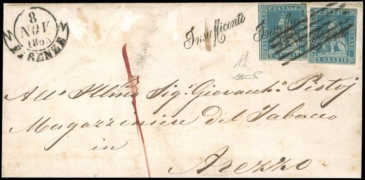 1853 - 2 crazie azzurro su grigio ... 