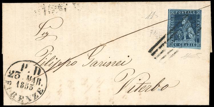 1853 - 6 crazie indaco su azzurro ... 