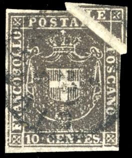1860 - 10 cent. bruno nero (19a), ... 