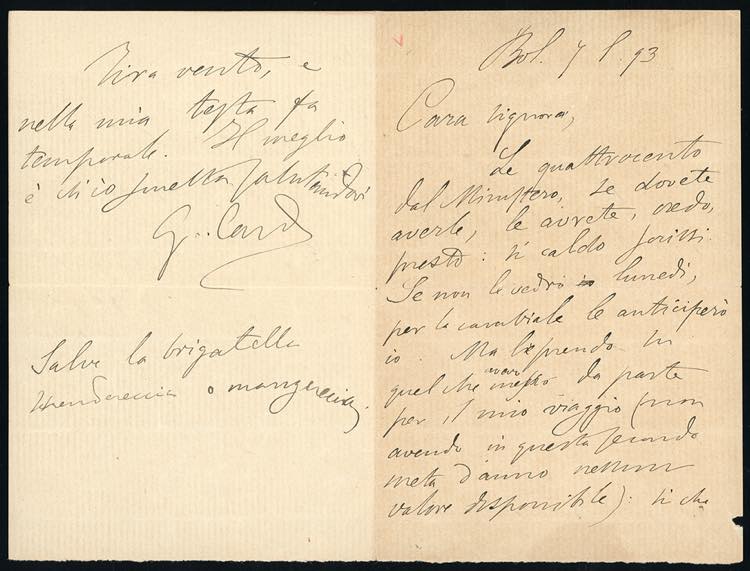 CARDUCCI - Lettera autografa di ... 