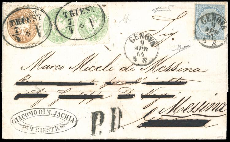 1864 - 3 kr. verde, dent. 14, ... 