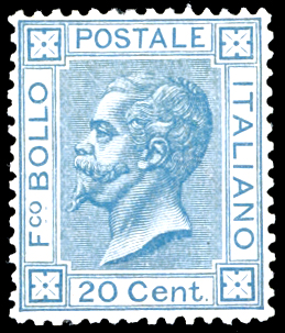 1867 - 20 cent. azzurro, tiratura ... 