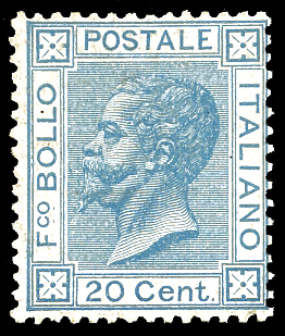 1867 - 20 cent. azzurro, tiratura ... 