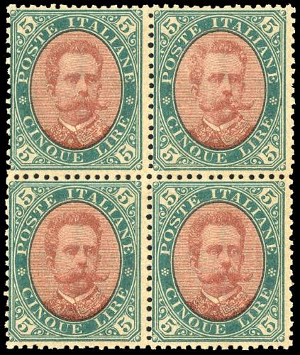 1889 - 5 lire verde e carminio ... 