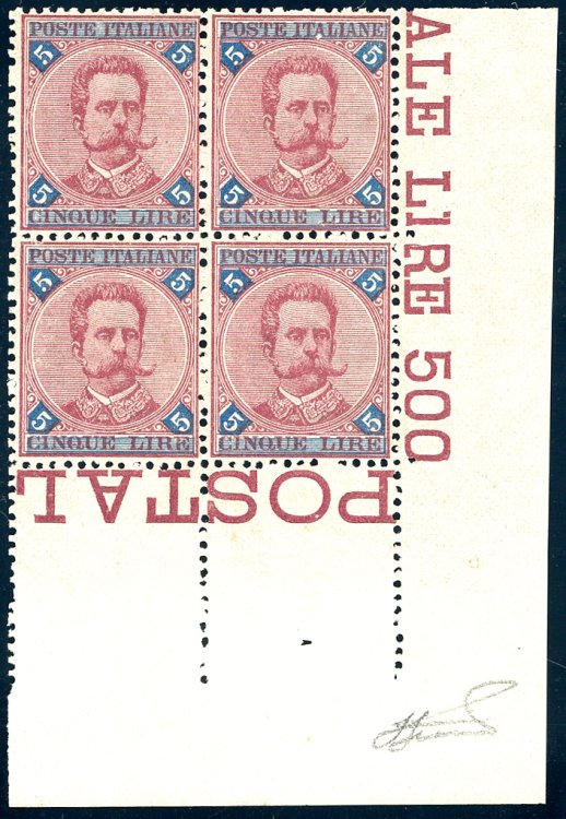 1891 - 5 lire carminio e azzurro ... 