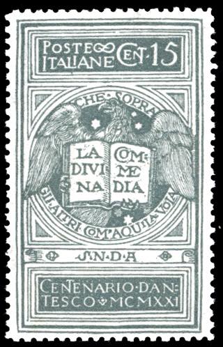 1921 - 15 cent. grigio, Dante, non ... 