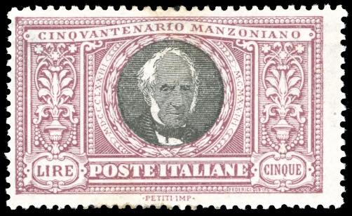 1923 - 5 lire Manzoni (156), gomma ... 