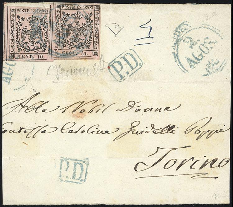 1858 - 10 cent. rosa vivo, punto ... 