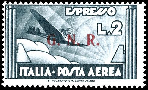 1943 - 2 lire ardesia, soprastampa ... 