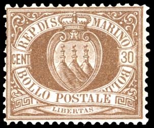 1877 - 30 cent. bruno Stemma (6), ... 