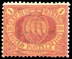 1892 - 1 lira carminio su giallo ... 