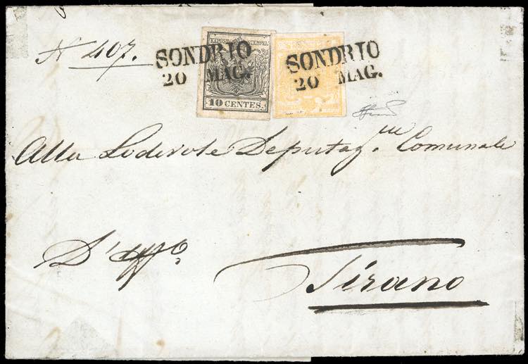 1851 - 5 cent. giallo ocra, 10 ... 