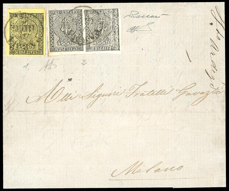 1857 - 5 cent. giallo arancio, 10 ... 