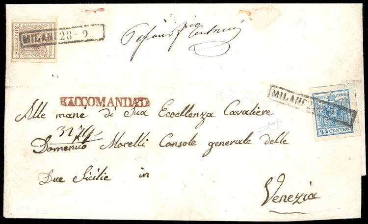 1857 - 45 cent. azzurro e 30 cent. ... 